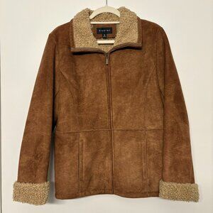 Braetan Faux Suede Sherpa Lined Brown Zip Jacket | Teddy Fleece Trim Coat
